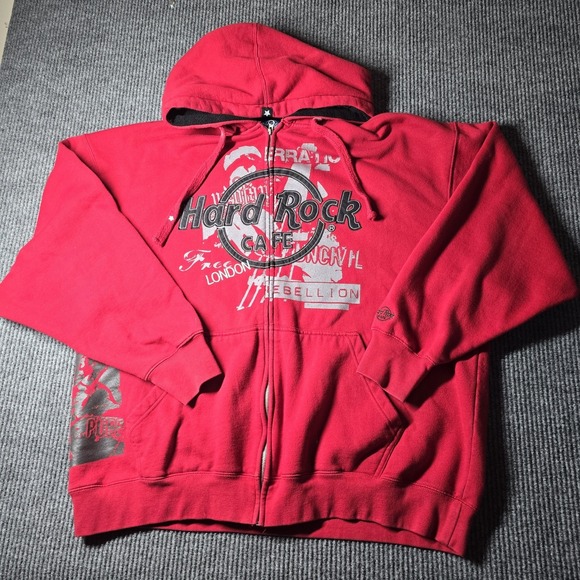 Hard Rock Cafe Other - Hard Rock Cafe Men's Red London Full Zip Hoodie Sz 2XL Stitched Graphic